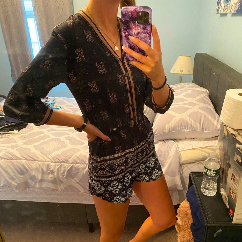 Kendall and Kylie black romper with pink and teal detailing